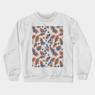 Blue Birds and Autumn Oak Leaves - Stipple & Cross Hatch Shading Crewneck Sweatshirt